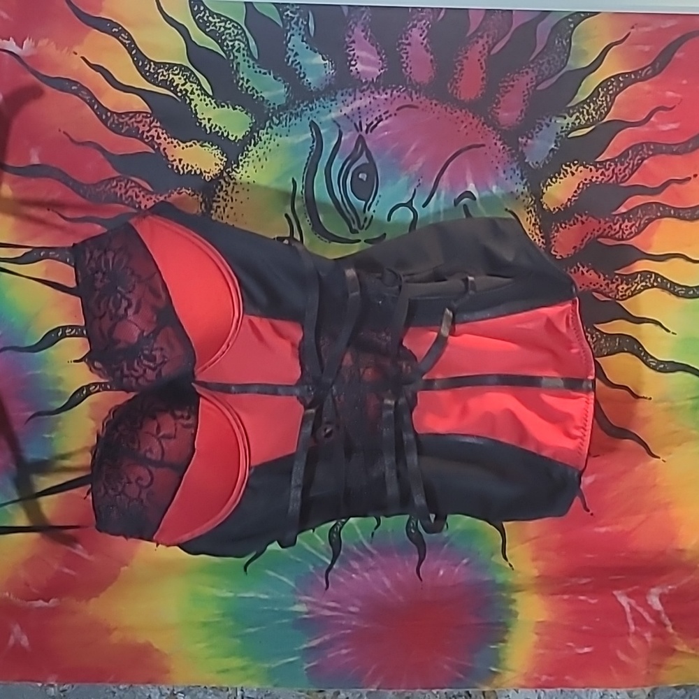 Black and red laced corset
